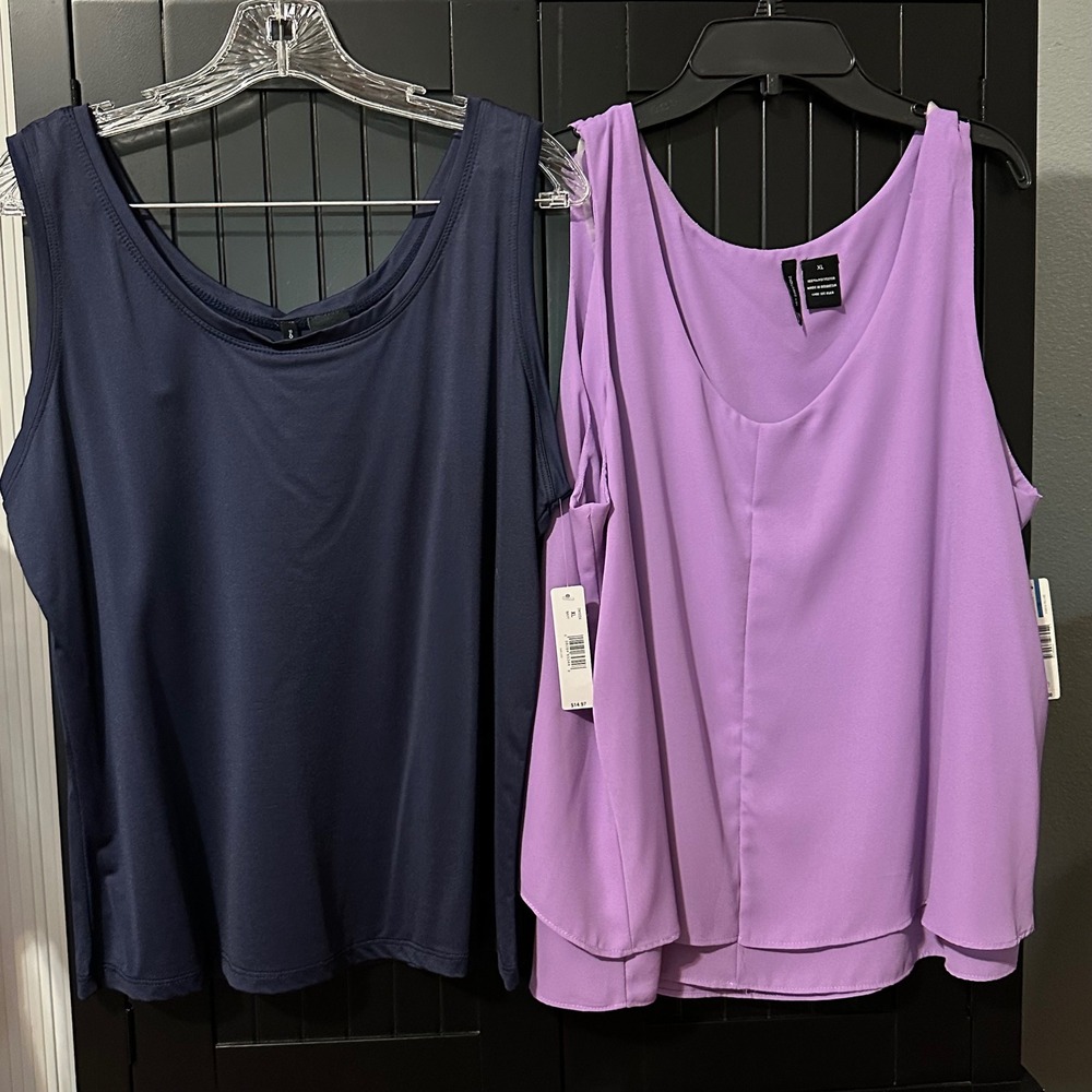 New Directions XL Tank Tops NWT Purple Navy Sleeveless Blouses Minimalist